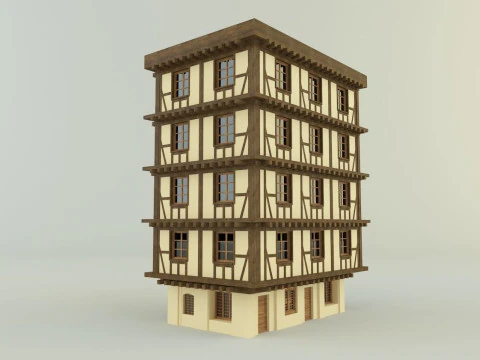 Modelo abriga 3 edifícios altos com janelas e varandas Modelo 3D