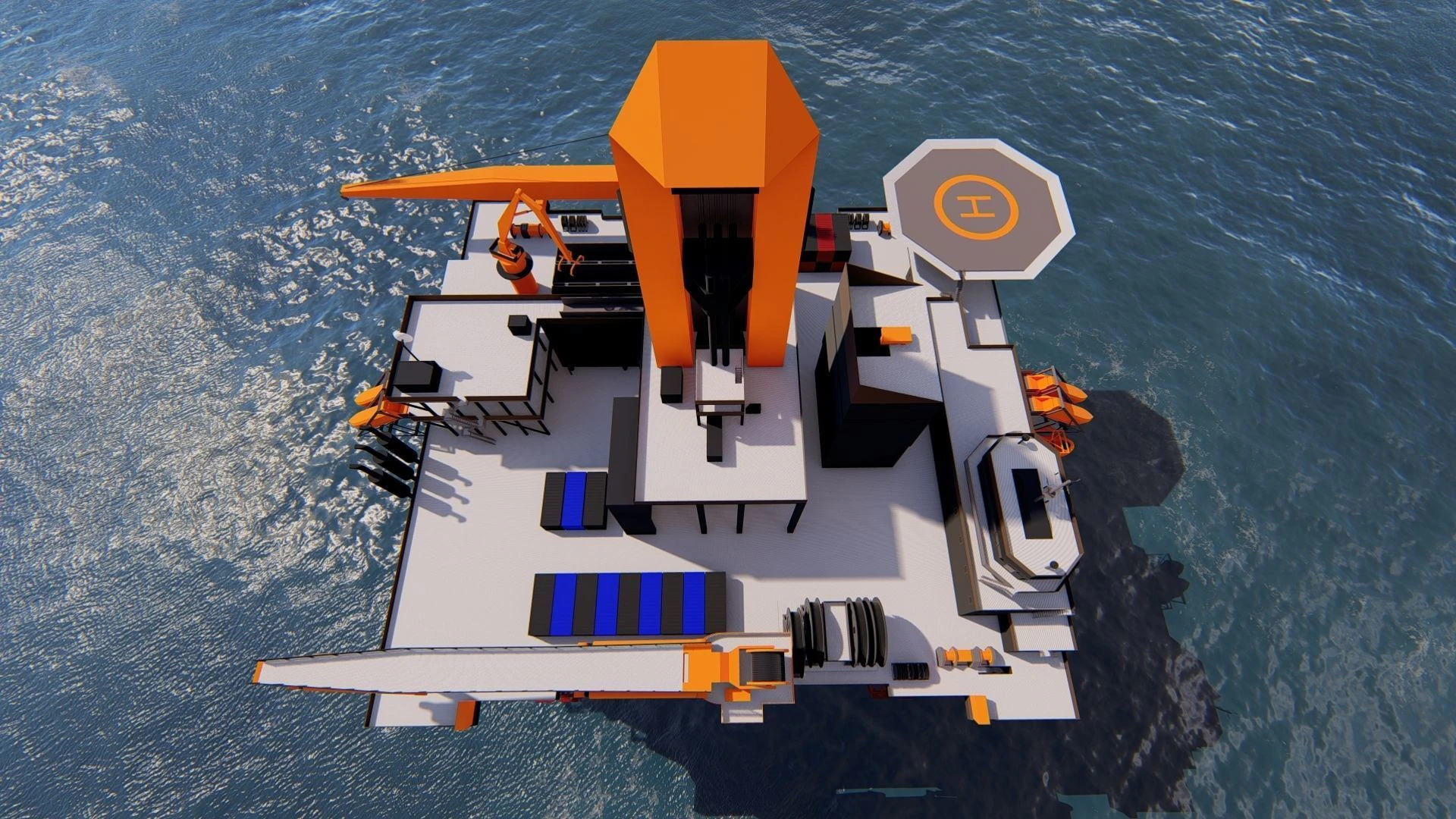Semi submersible oil platform 3D Model .c4d .max .obj .3ds .fbx .stl .blend 
