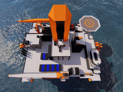 Semi submersible oil platform Model 3D