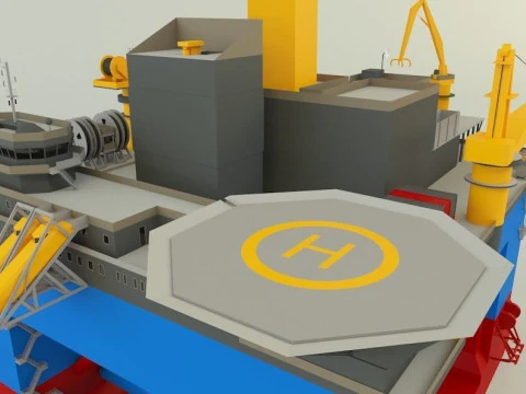 Semi submersible oil platform 3D Model
