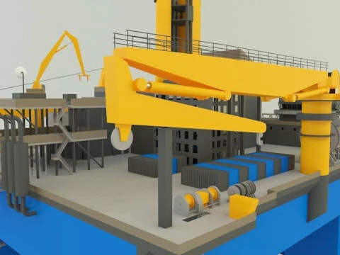 Semi submersible oil platform 3D Model