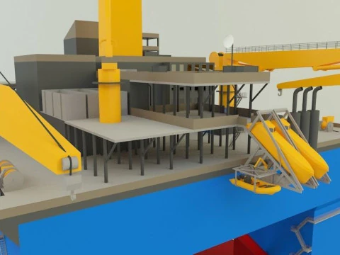 Semi submersible oil platform 3D Model