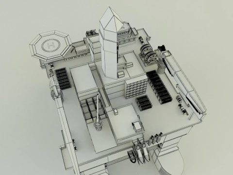 Semi submersible oil platform 3D Model