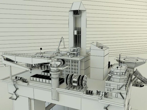 Semi submersible oil platform 3D Model