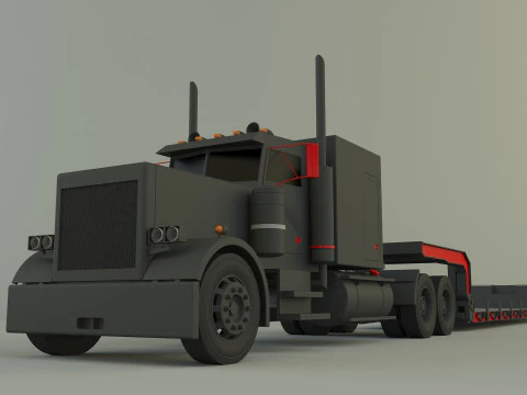Truck 3ax lowbed trailer 3D Model