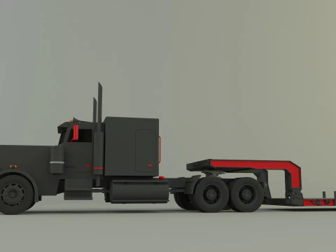 Truck 3ax lowbed trailer 3D Model