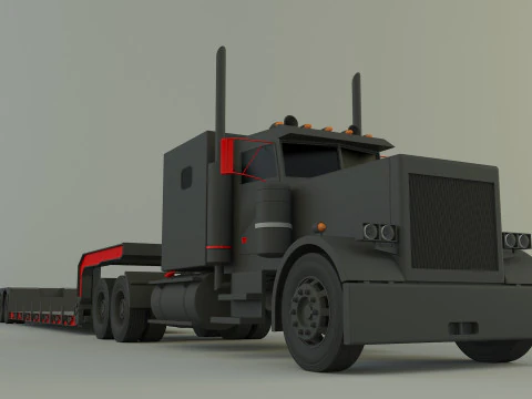Truck 3ax lowbed trailer 3D Model