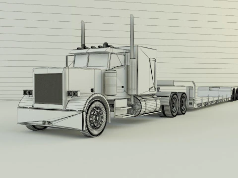 Truck 3ax lowbed trailer 3D Model