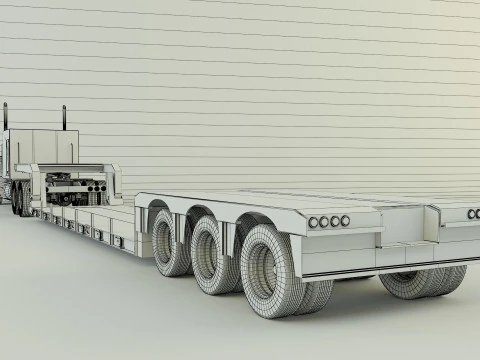 Truck 3ax lowbed trailer 3D Model