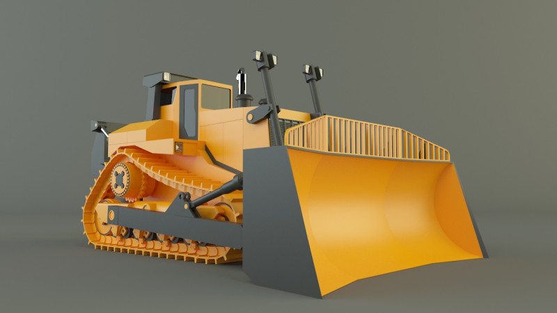 Yellow bulldozer work machine 3D Model .c4d .max .obj .3ds .fbx .stl .blend 