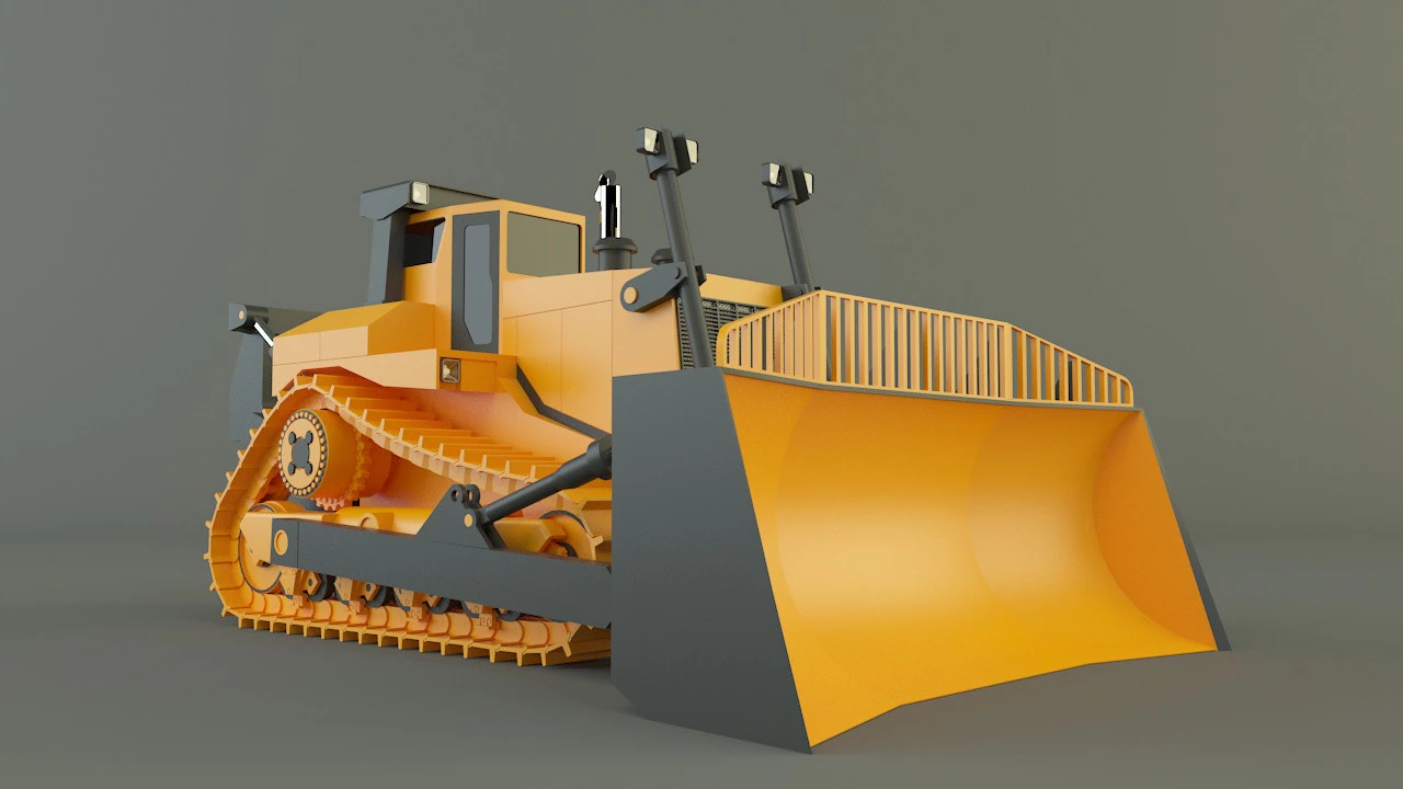 Yellow bulldozer work machine 3D Model .c4d .max .obj .3ds .fbx .stl .blend 