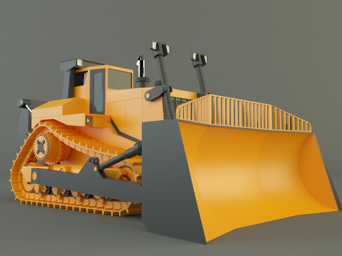 Yellow bulldozer work machine 3D 模型