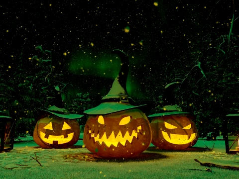 Halloween Witch Pumpkins 3D Model