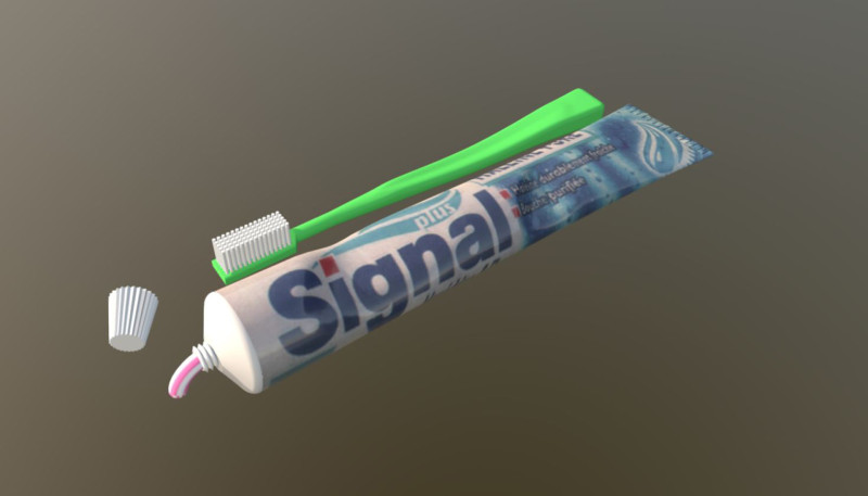 Tooth brush and toothpaste 3D Модель .c4d .max .obj .3ds .fbx .stl .blend