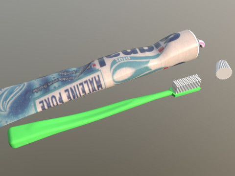 Tooth brush and toothpaste 3D Модель