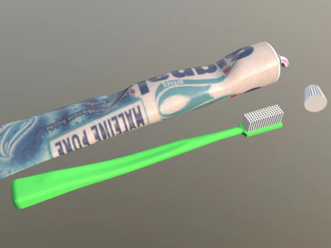 Tooth brush and toothpaste 3D Model