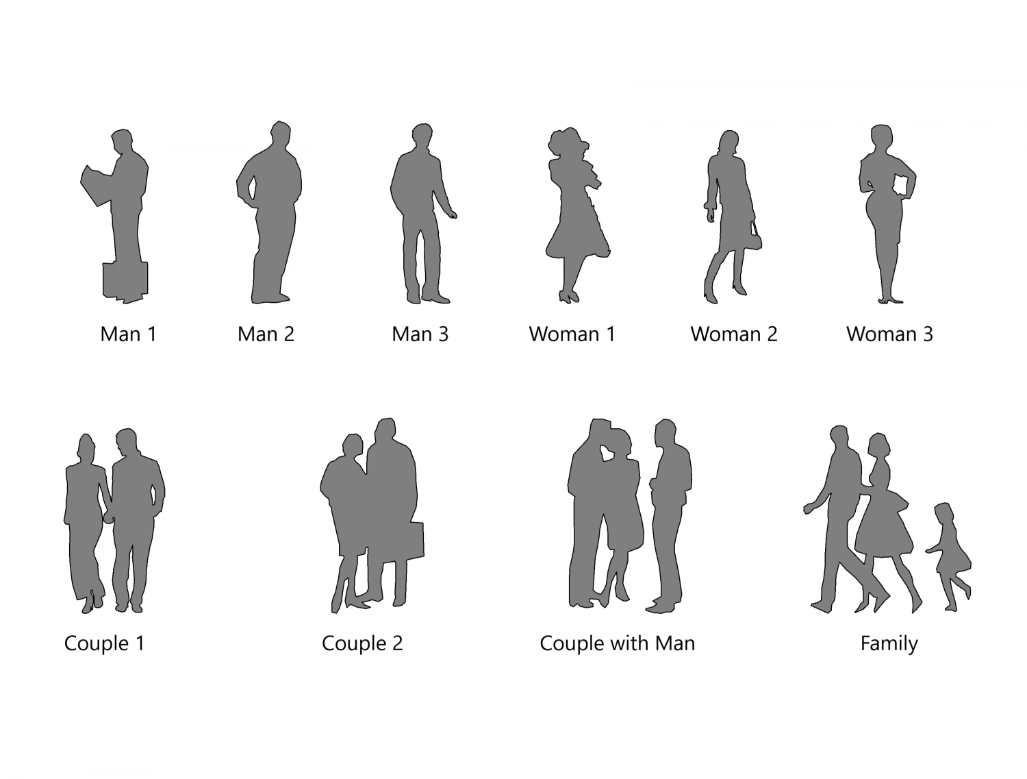S&iacute;mbolos gr&aacute;ficos de personas - Colecci&oacute;n familiar Revit Modelo 3D .c4d .max .obj .3ds .fbx .stl .blend 