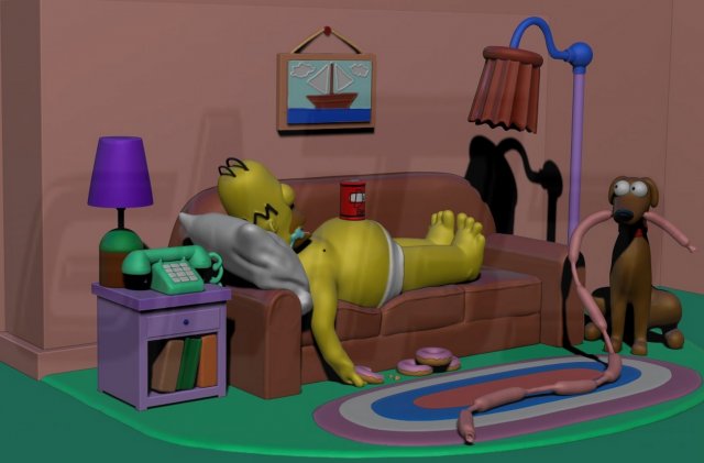 Diorama Homer on sofa 3D Print Model .c4d .max .obj .3ds .fbx .lwo .lw .lws