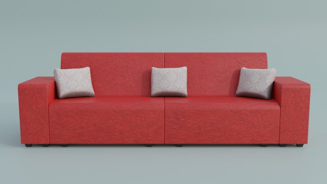 Red family couch with three pillows 3D मॉडल .c4d .max .obj .3ds .fbx .stl .blend 