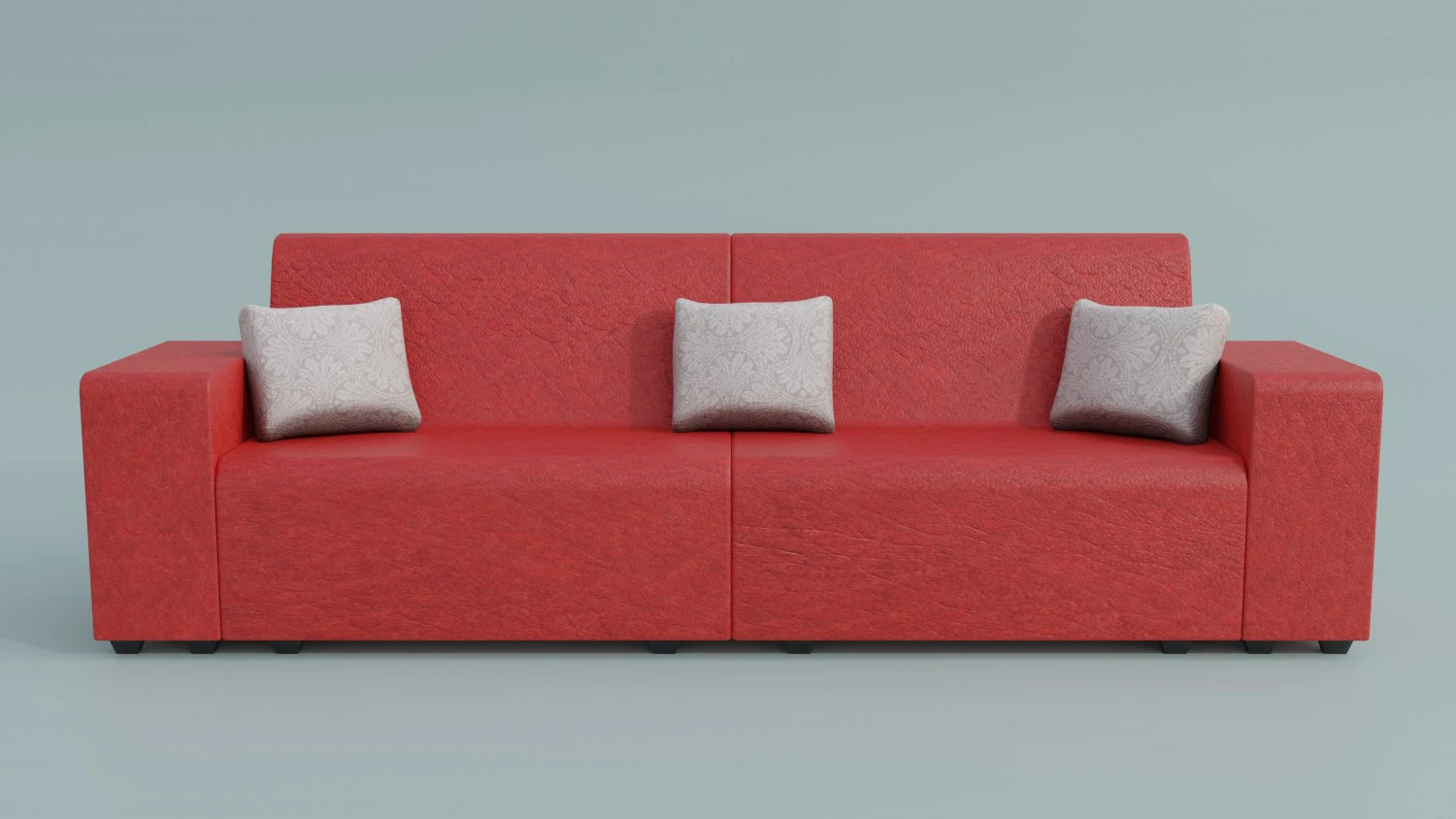 Red family couch with three pillows 3D Model .c4d .max .obj .3ds .fbx .stl .blend 