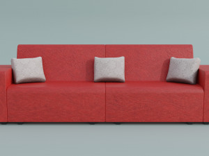 Red family couch with three pillows 3Dモデル