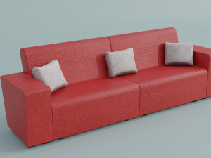 Red family couch with three pillows 3D मॉडल