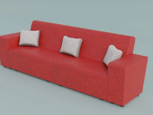 Red family couch with three pillows 3D Model