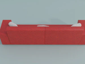 Red family couch with three pillows 3D Model