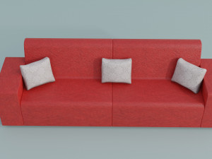 Red family couch with three pillows 3D मॉडल