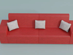 Red family couch with three pillows 3D Model