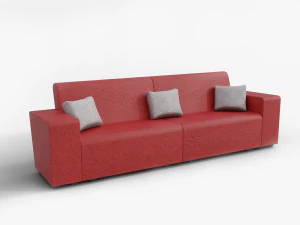 Red family couch with three pillows 3D Model