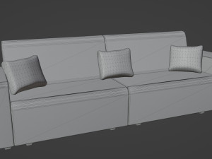 Red family couch with three pillows 3D मॉडल