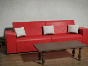 Red family couch with three pillows 3D Model