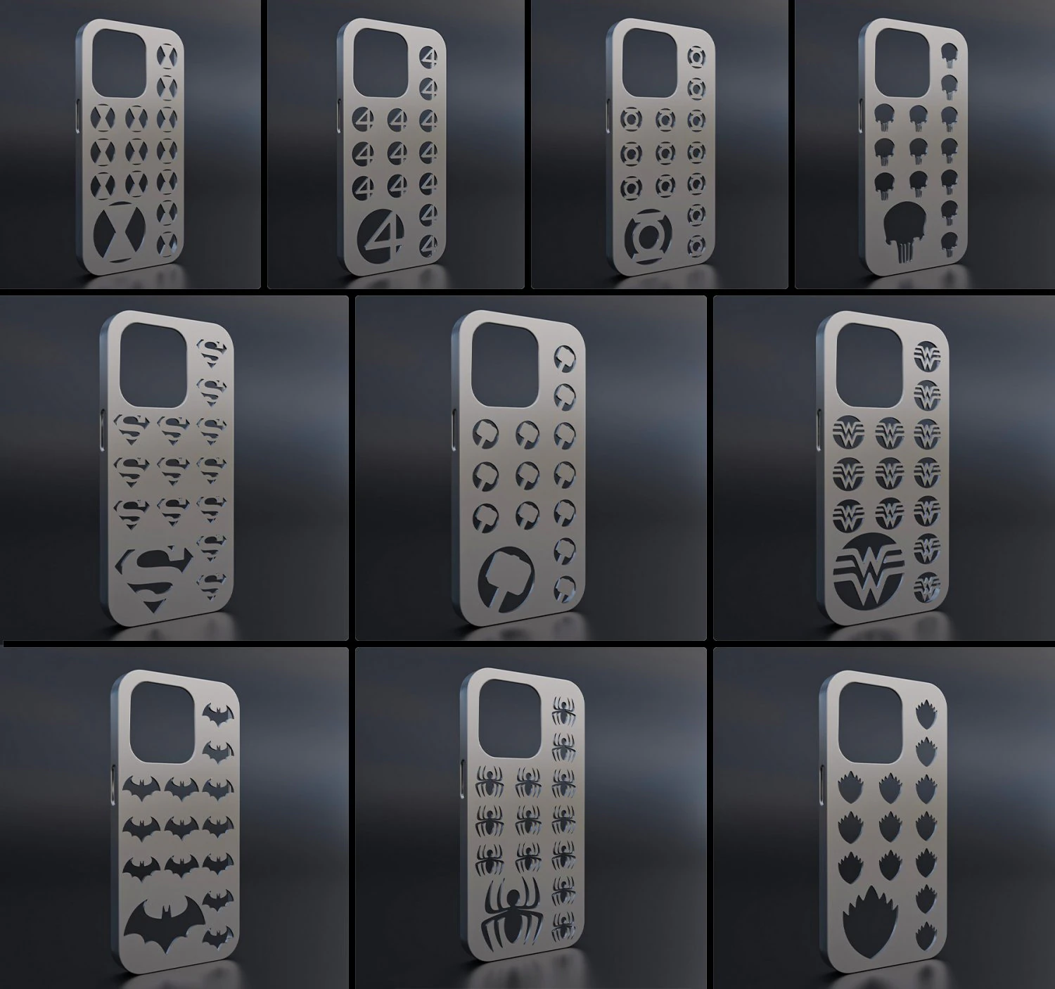 IPHONE 14 PRO SUPERHERO CASES PACK 3D Print Model .c4d .max .obj .3ds .fbx .stl .blend 