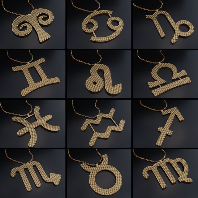 Zodiac Sign Pendants 3D 프린트 모델 .c4d .max .obj .3ds .fbx .stl .blend 