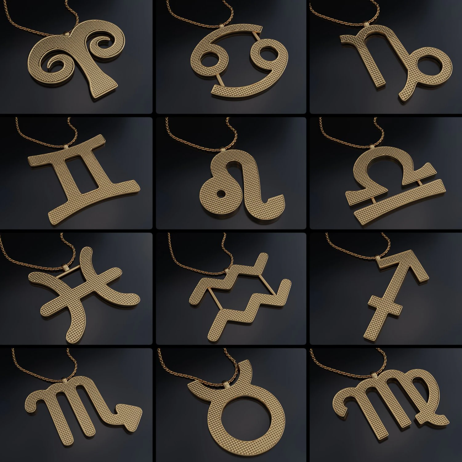 Zodiac Sign Pendants 3D Print Model .c4d .max .obj .3ds .fbx .stl .blend