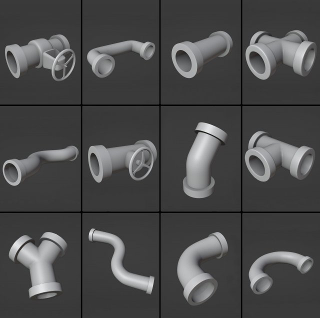 14 Printable Industrial Pipes Modello di stampa 3D .c4d .max .obj .3ds .fbx .stl .blend 