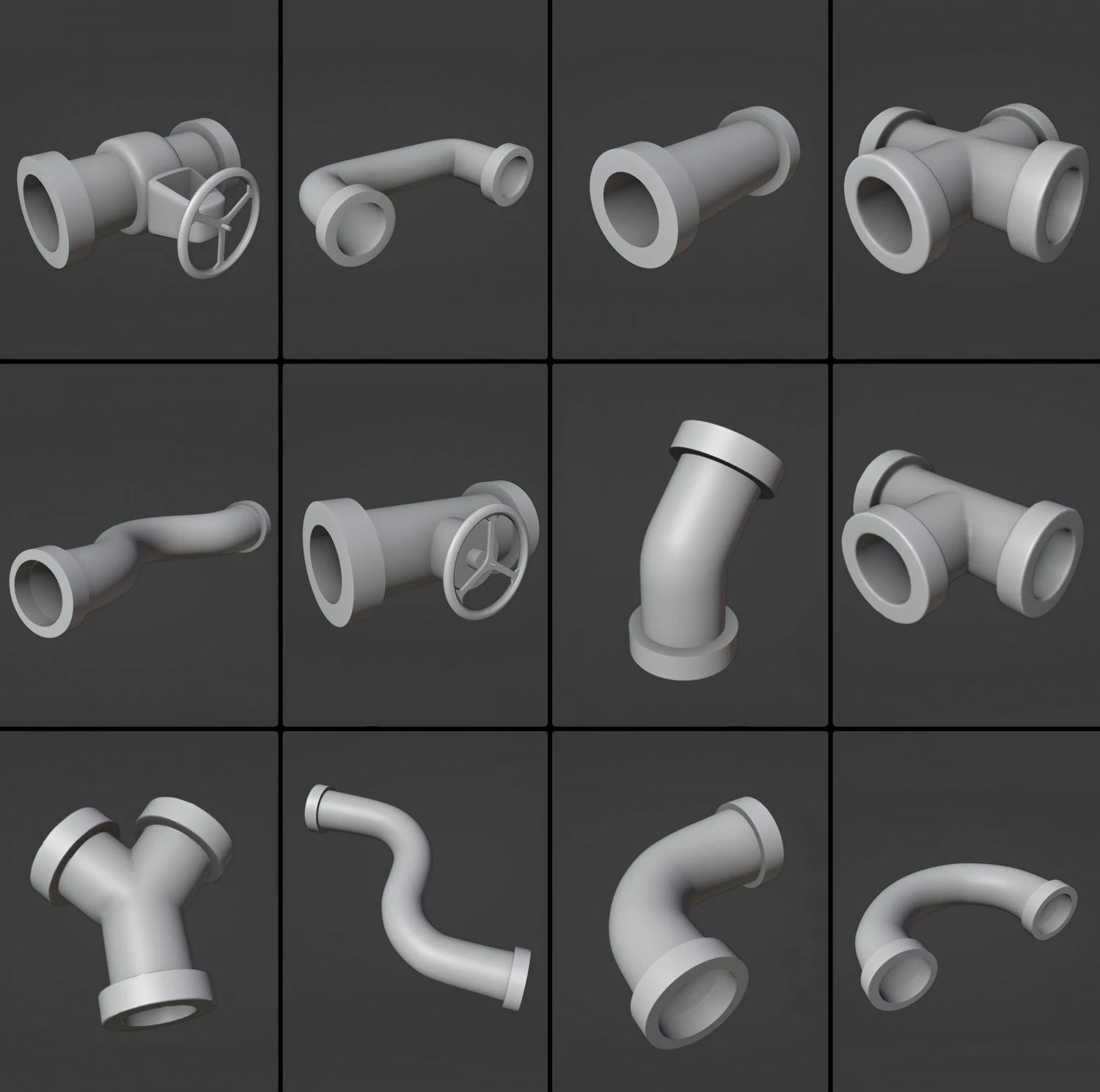 14 Printable Industrial Pipes 3D Print Model .c4d .max .obj .3ds .fbx .stl .blend