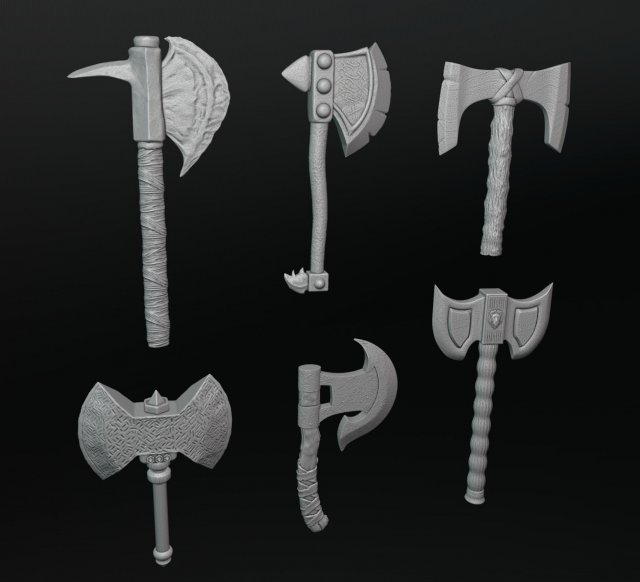 Viking Axes Pack 3D 打印模型 .c4d .max .obj .3ds .fbx .stl .blend 