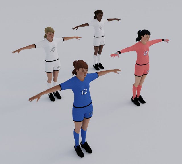 Female Soccer Players Pack - Rigged 3D Модель .c4d .max .obj .3ds .fbx .stl .blend 