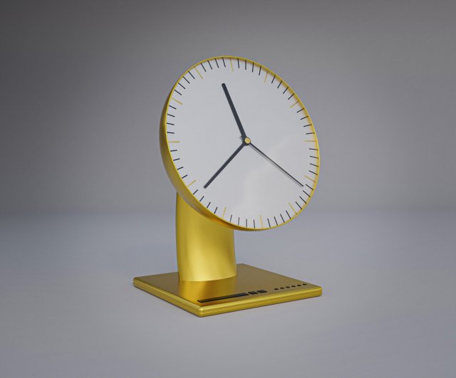 Golden Futuristic Table Clock 3D Model .c4d .max .obj .3ds .fbx .stl .blend 
