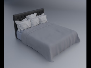 Modern King Size Bed With 6 Pillows Modelo 3D
