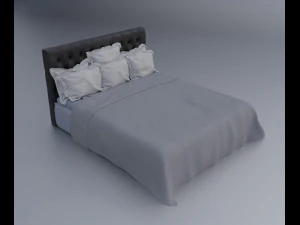 现代特大号床,带 6 个枕头 3D 模型