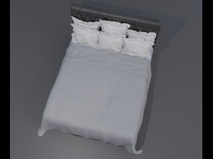 Modern King Size Bed With 6 Pillows 3D मॉडल