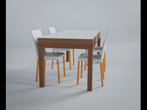 棕木餐桌套装 3D 模型