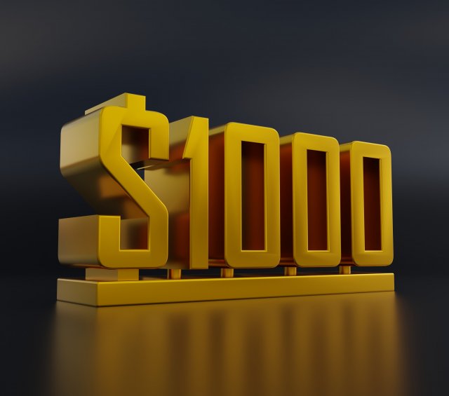 1000 Dollar Modelo de Impressão 3D .c4d .max .obj .3ds .fbx .stl .blend 