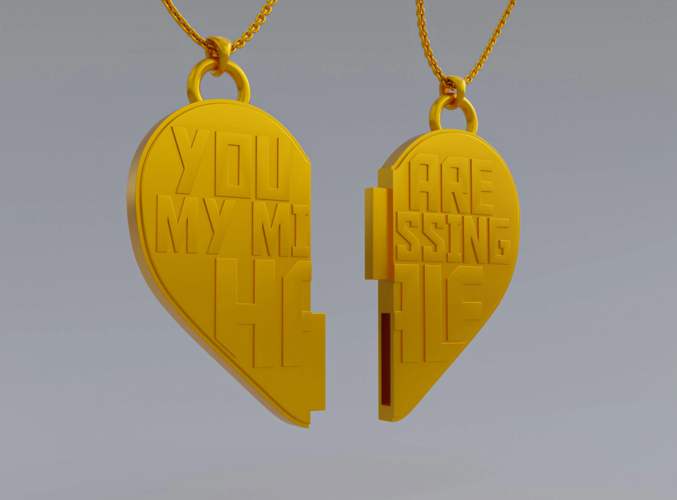 You Are My Missing Half Split Heart Pendants 3D Print Model .c4d .max .obj .3ds .fbx .stl .blend 