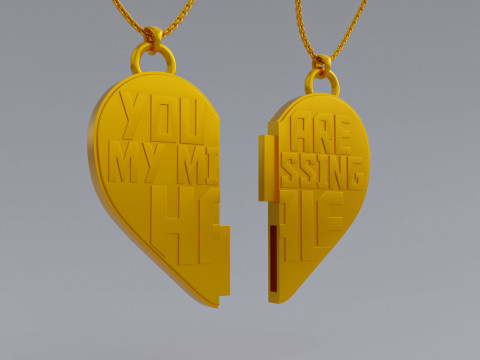 You Are My Missing Half Split Heart Pendants 3D 打印模型
