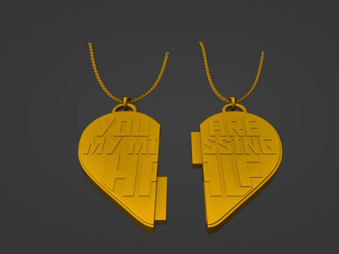 You Are My Missing Half Split Heart Pendants 3D Print Model