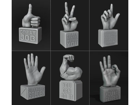 Hand Sign Motivational Reminders Pack 3D Print Model